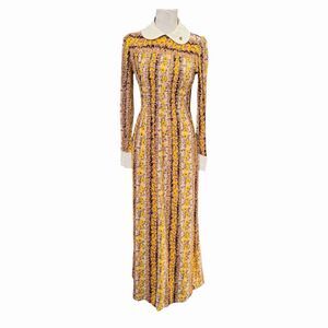 VTG 70s Floral Maxi Dress Peter Pan Collar Long Sleeve S Prairie Cottage Core